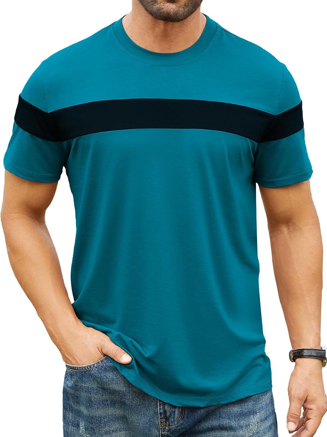 Hardaddy Men's Short Sleeve Tee Color Block Crew Neck Pullover Casual Basic Shirts