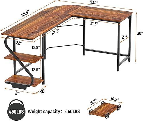 Miniatura 3 de Weehom Escritorio reversible en forma de L con estantes, escritorio de esquina grande para computadora, escritorio de juegos para oficina en casa,
