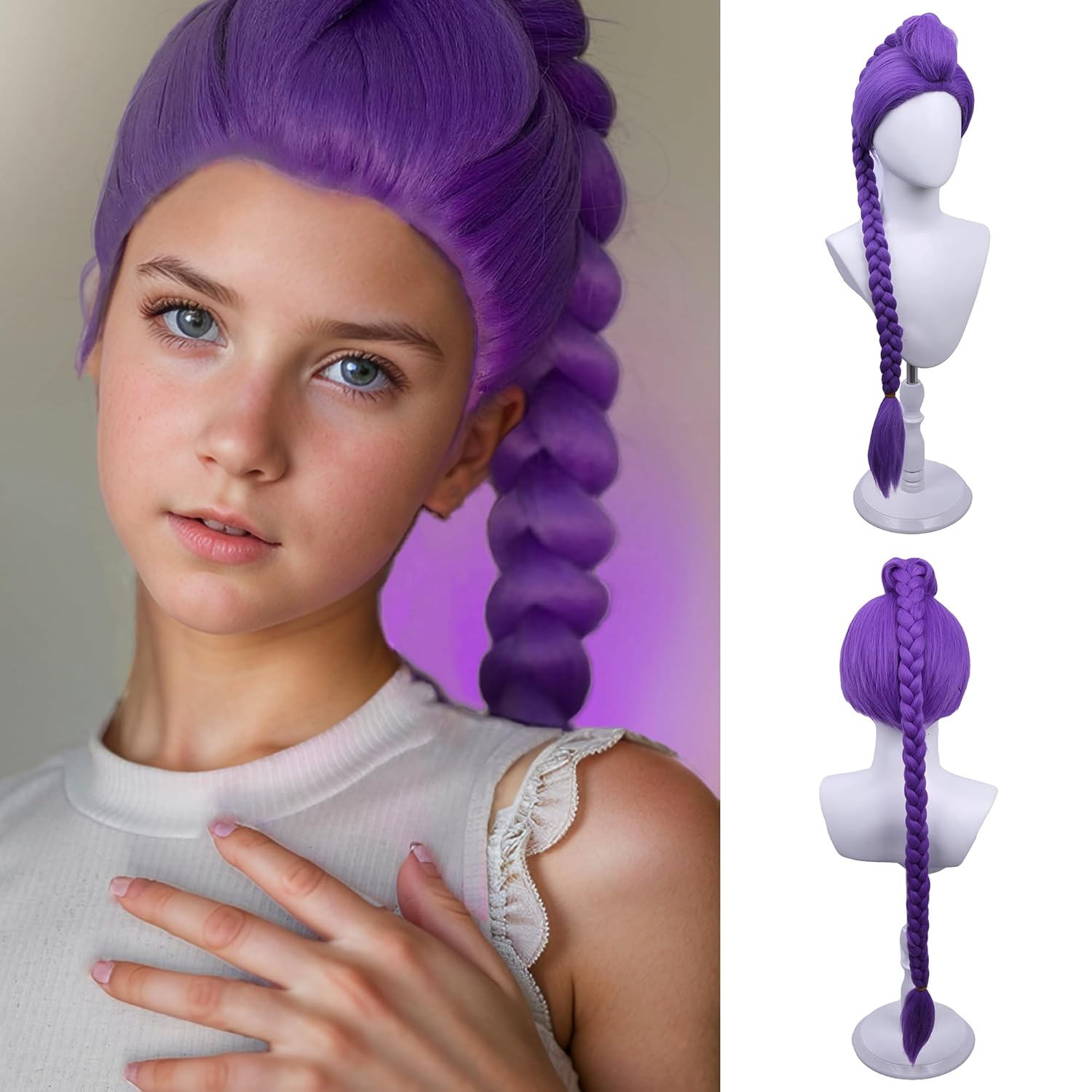 Kids Purple Braid Wigs Long Light Purple Wig for Girls Children Lavender Purple Wig with Braided Daily Party Halloween Costume Wigs