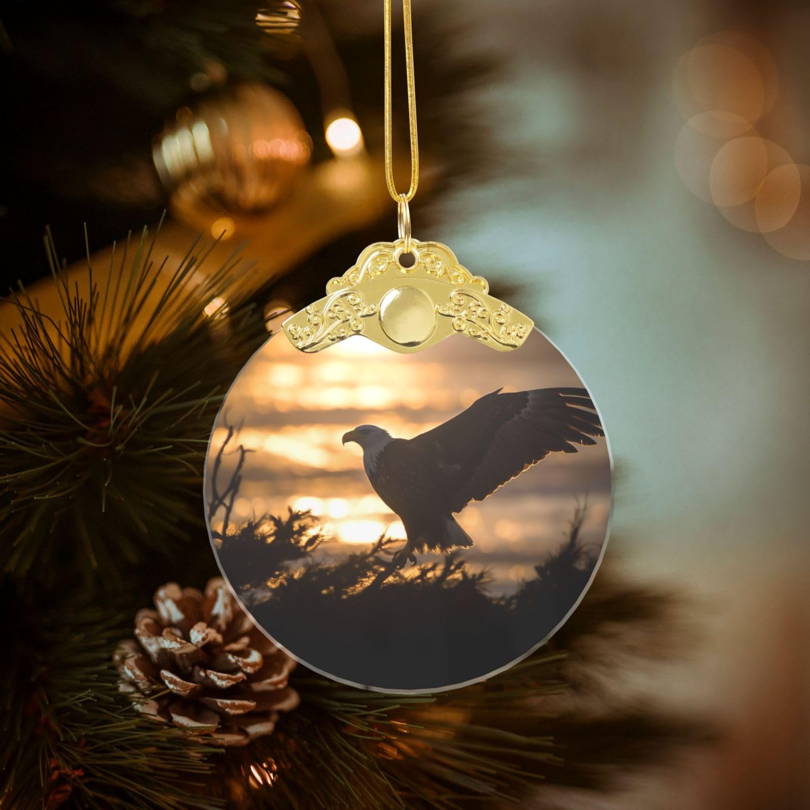 Crystal Christmas Ornaments for Christmas Tree Decoration Hanging Backlit Eagle Ornament with Gold Ribbon Crafts Round Pendant for Keepsake Gifts Glass Xmas Decor Party Supplies