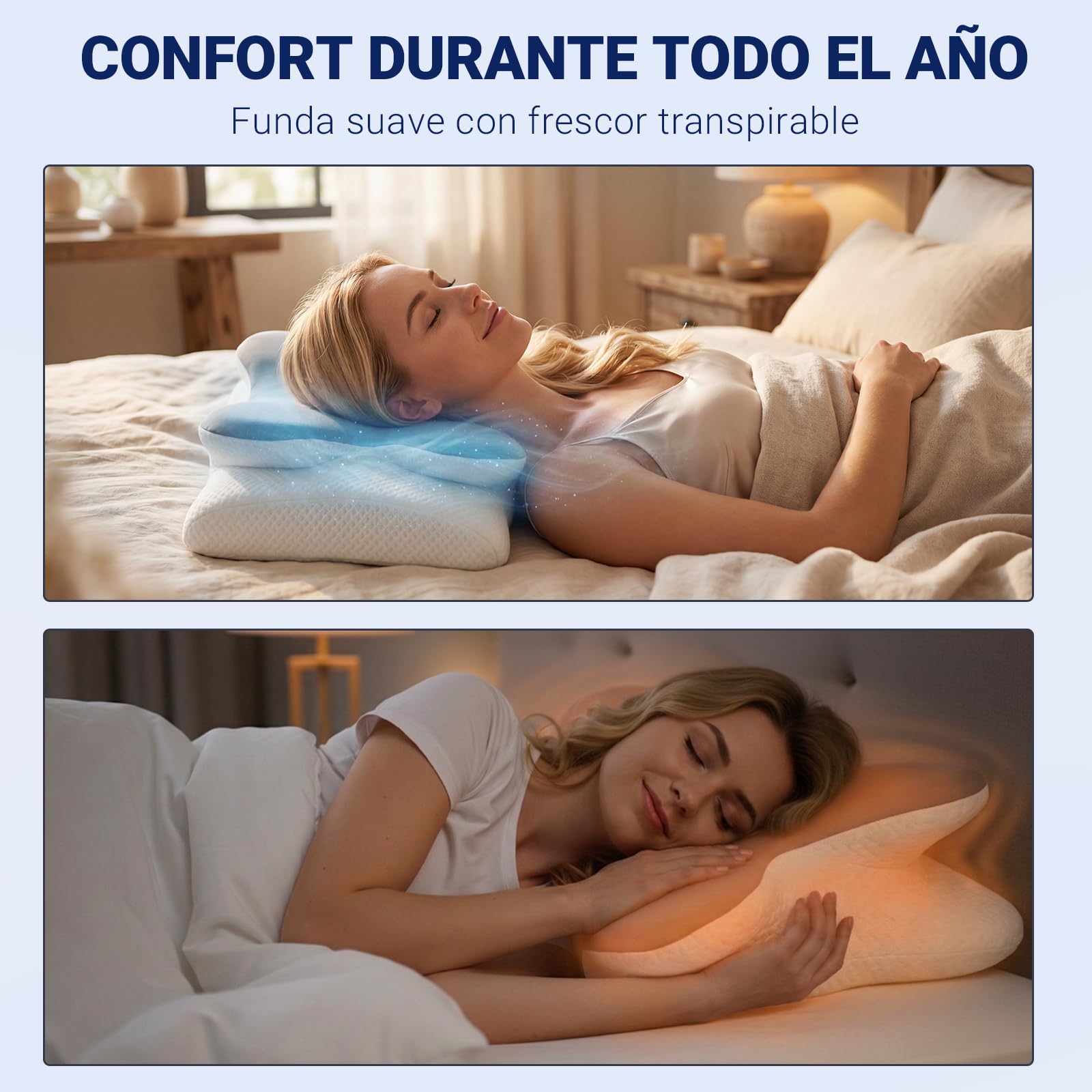 COSYLAND Almohada Cervicales y Cuello - Espuma Viscoelástica, Diseño Mariposa con Soporte Ergonómico y Transpirable, para Dormir de Lado, Boca Arriba y Boca Abajo, 63 x 34 x 11/13 cm