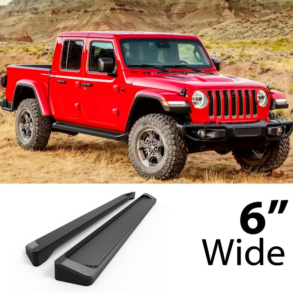 HD Ridez Running Board 6" Black Compatible with Jeep Gladiator 2020-2026 Crew Cab (Nerf Bar Side Steps Side Bars)