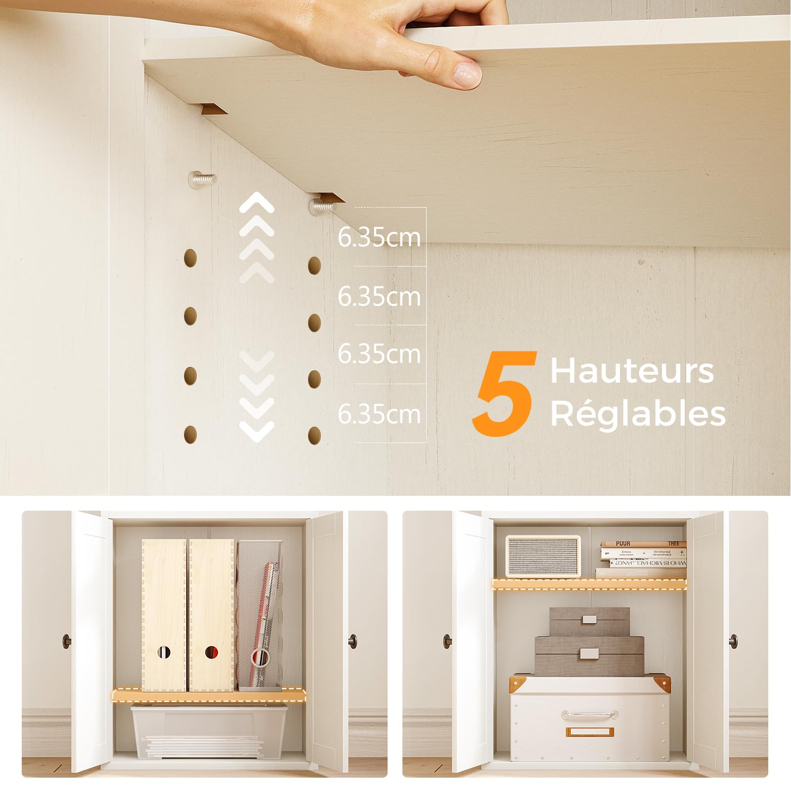 Coleshome Bibliothèque 5 Niveaux avec Portes, Cabinet et Tiroirs, Bibliothèque Meuble de Rangement Haute pour Salon, Bureau, Chambre, Blanc, 48 x 24 x 164.2