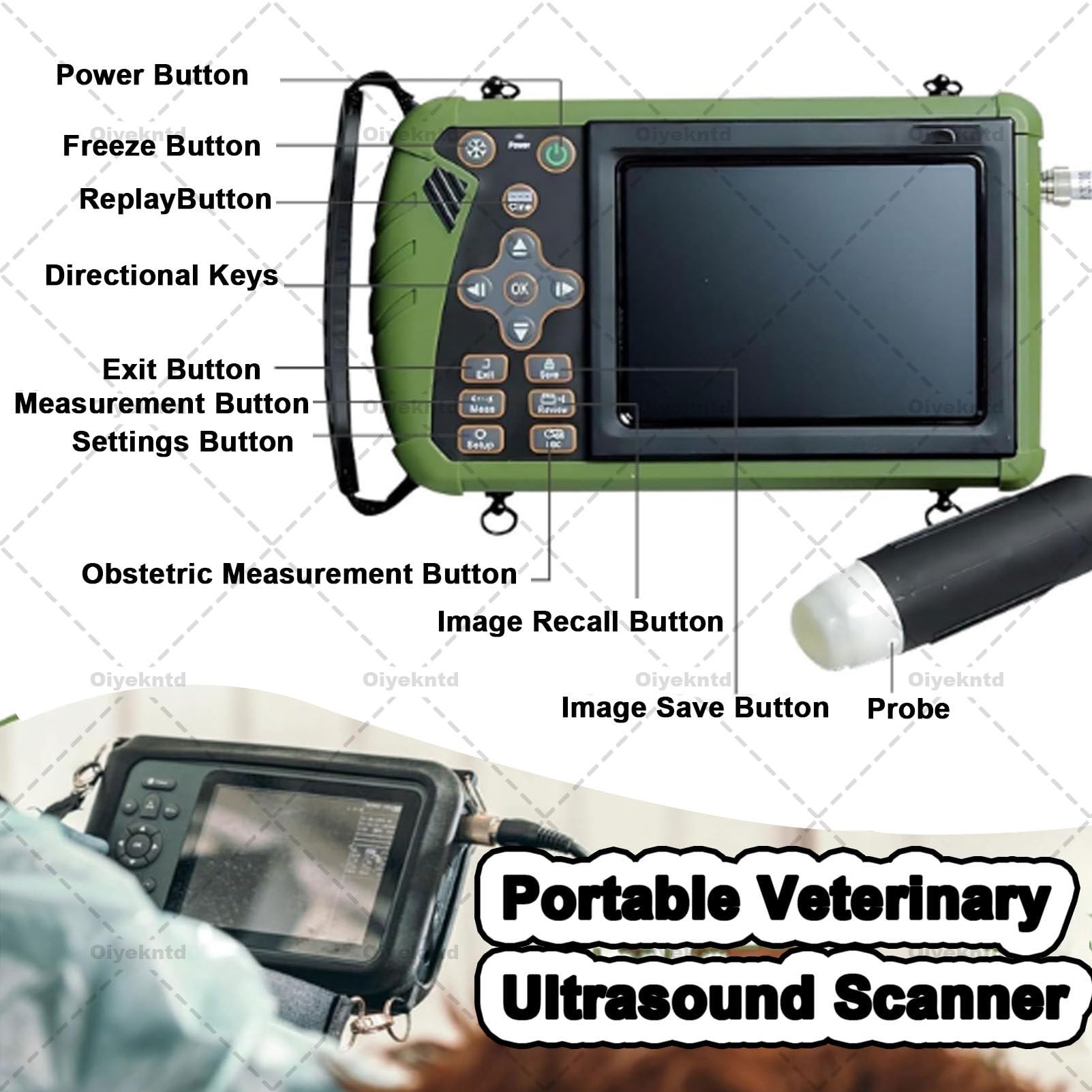 Scanner Portatile per Animali B-Ultrasound, Macchina per ecografia diagnostica veterinaria in Gravidanza con sonda Convessa da 3,5 MHz per Pecore, Cani, Gatti e maiali