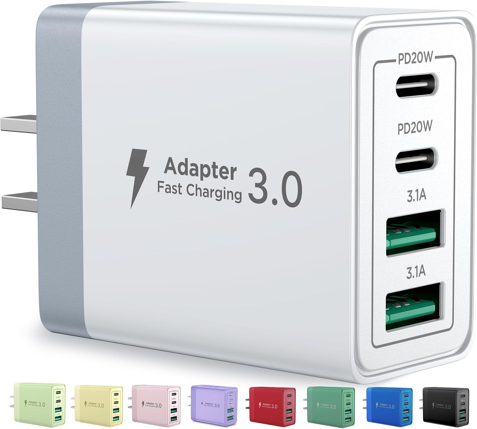 Aioneus USB C Charger Block, 40W Fast Charging Block Type C Charging Block 4-Port Dual Port PD+QC Wall Charger Head Cube for iPhone 17 16 15 14 13 12 11 Pro Max XS, iPad, Samsung Phone, Tablet