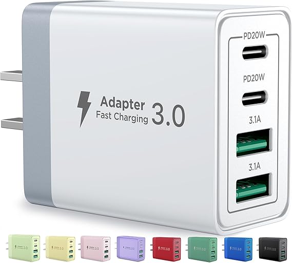 Aioneus USB C Charger Block, 40W Fast Charging Block Type C Charging Block 4-Port Dual Port PD+QC Wall Charger Head Cube for iPhone 17 16 15 14 13 12 11 Pro Max XS, iPad, Samsung Phone, Tablet