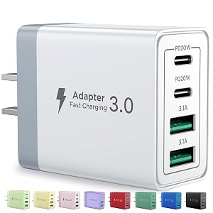 Aioneus USB C Charger Block 40W Fast Charging Block Type C Charging Block 4-Port Dual Port PD QC