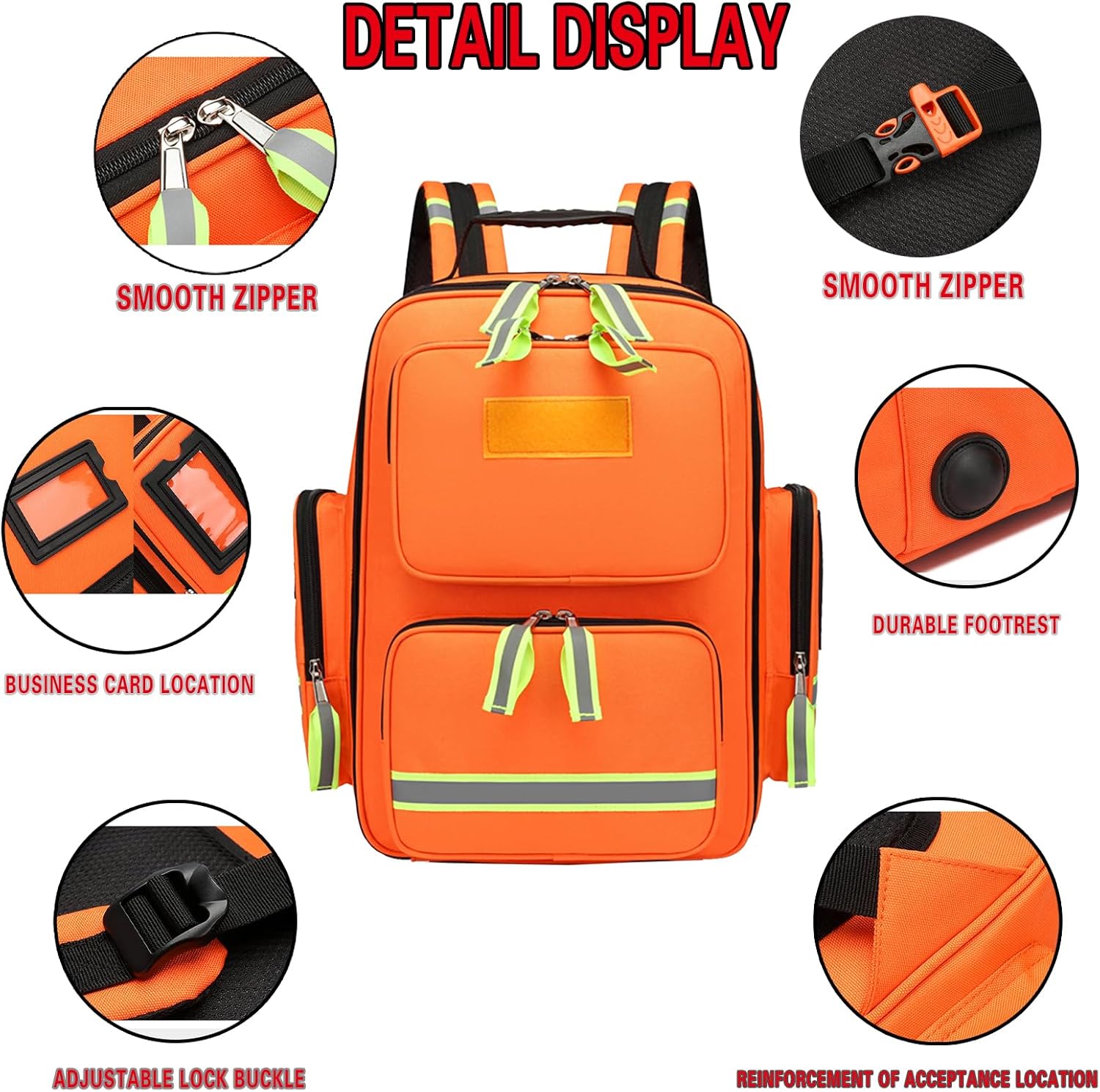 Emergency Trauma Backpack, First Aid Bag with Reflective,Large Capacity First Aid Back Pack Bag,For Outings Daycare (Orange)
