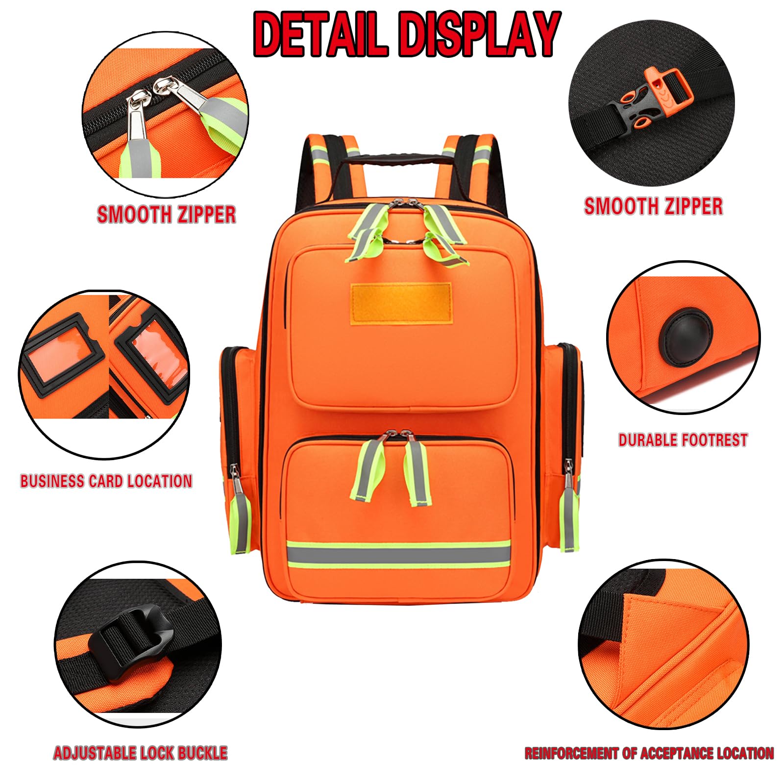 Zaino per traumi di emergenza, borsa di primo soccorso con riflettente, grande capacità, borsa medica di primo soccorso, per campeggio, ciclismo, gite, asilo nido