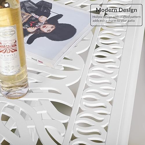 Miniatura 7 de MEETWARM Mesa de comedor cuadrada de 35.4 pulgadas para patio, mesa grande de aluminio fundido para exteriores con agujero para sombrilla de 2.2