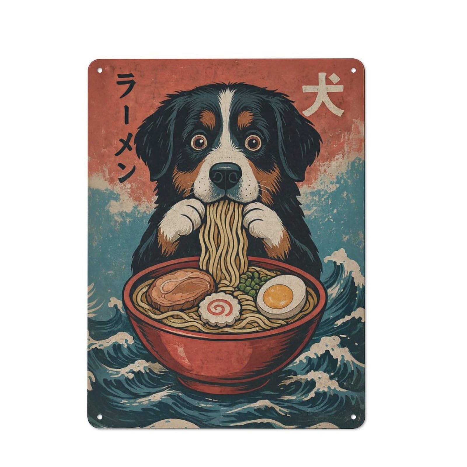 Junmoney Style-14 Metal Plaque 40X30cm With Bernese Mountain Dog Ramen For Pub Or Café, Vintage Decor, For Vintage Wall Decor Fans, For Metal Sign Collectors