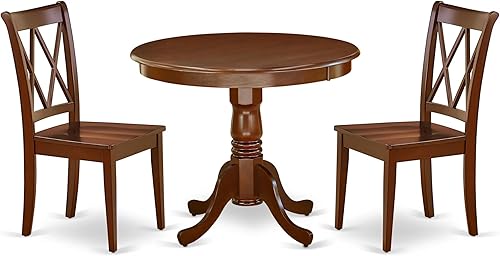 Miniatura 18 de East West Furniture ANCL5-MAH-W - Juego de mesa de comedor de 5 piezas para 4 personas, incluye una mesa de cocina redonda con pedestal y 4 sillas