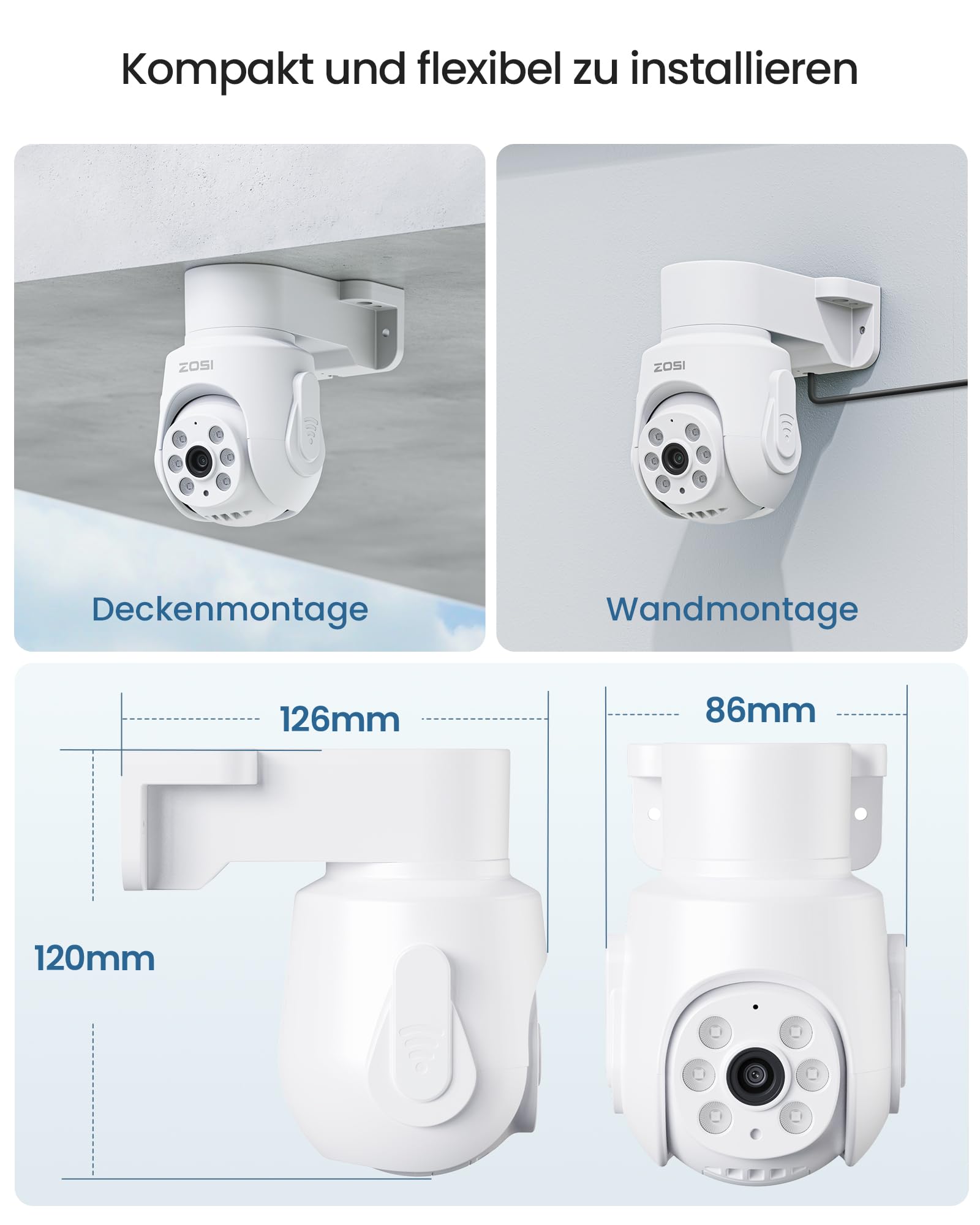 ZOSI 2MP Kabelgebunden Überwachungskamera Set mit Audio, 8CH 500GB DVR und 4X PTZ TVI Aussenkameras, Personen- und Fahrzeugerkennung, Audioaufnahme, IR Nachtsicht