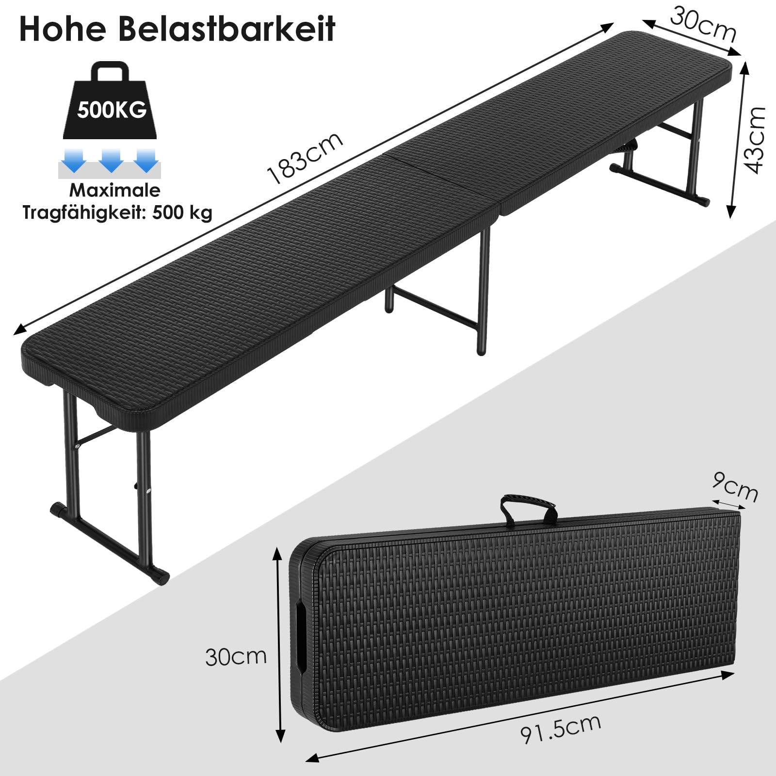 LIFERUN 2 pcs Bierbank Klappbar, Klappbank Garten, Faltbank Camping | 183cm Faltbare Campingbank, Bierzeltbank mit Tragegriff, Gartenbank Partybank aus HDPE Kunststoff & Stahlgestell,Rattan-Optik