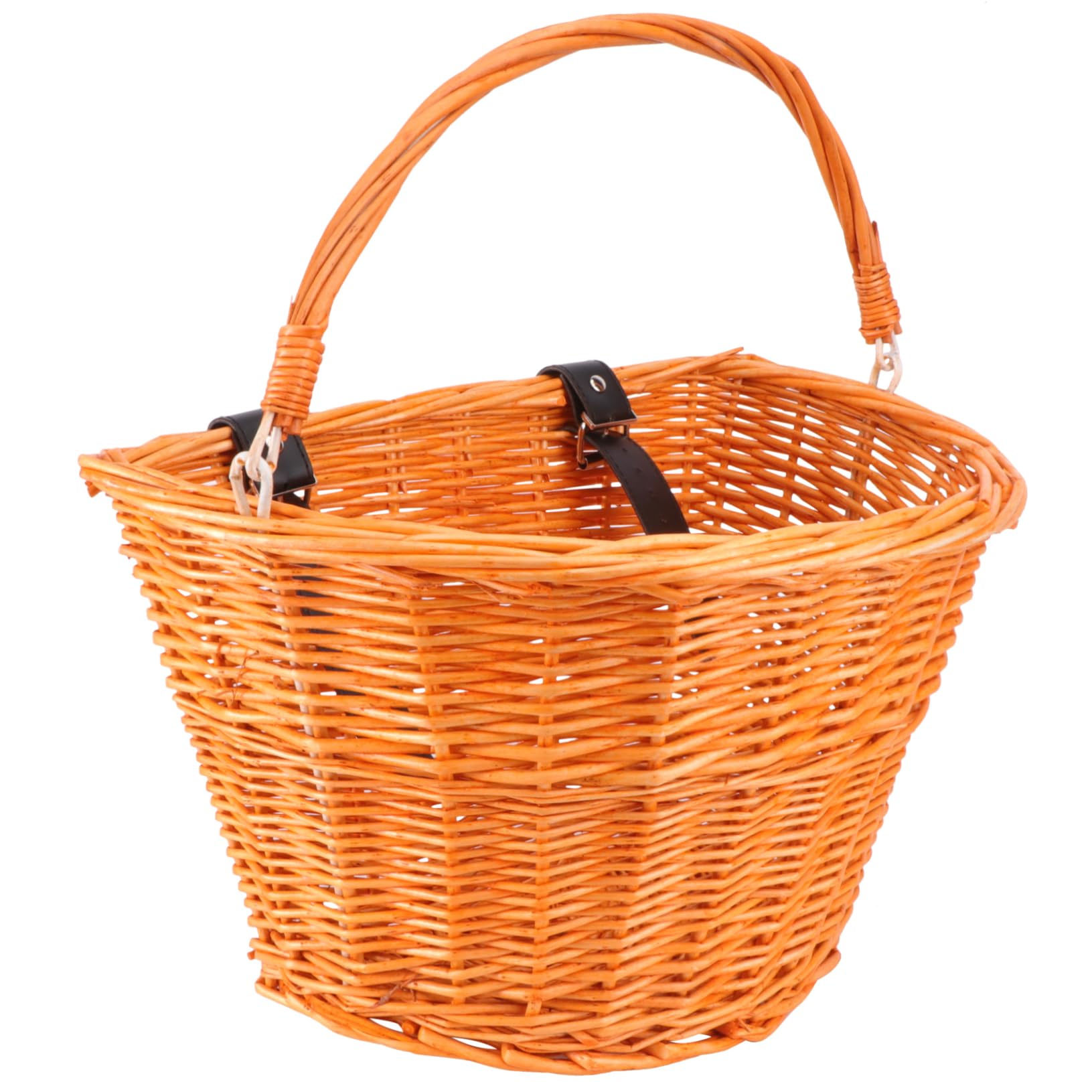 HOLIDYOYO Rattan Basket with Handle Honey Color Wicker Food Basket for Bikes Storage for Phone Umbrella Easy Tool Installation for Outdoor Cycling