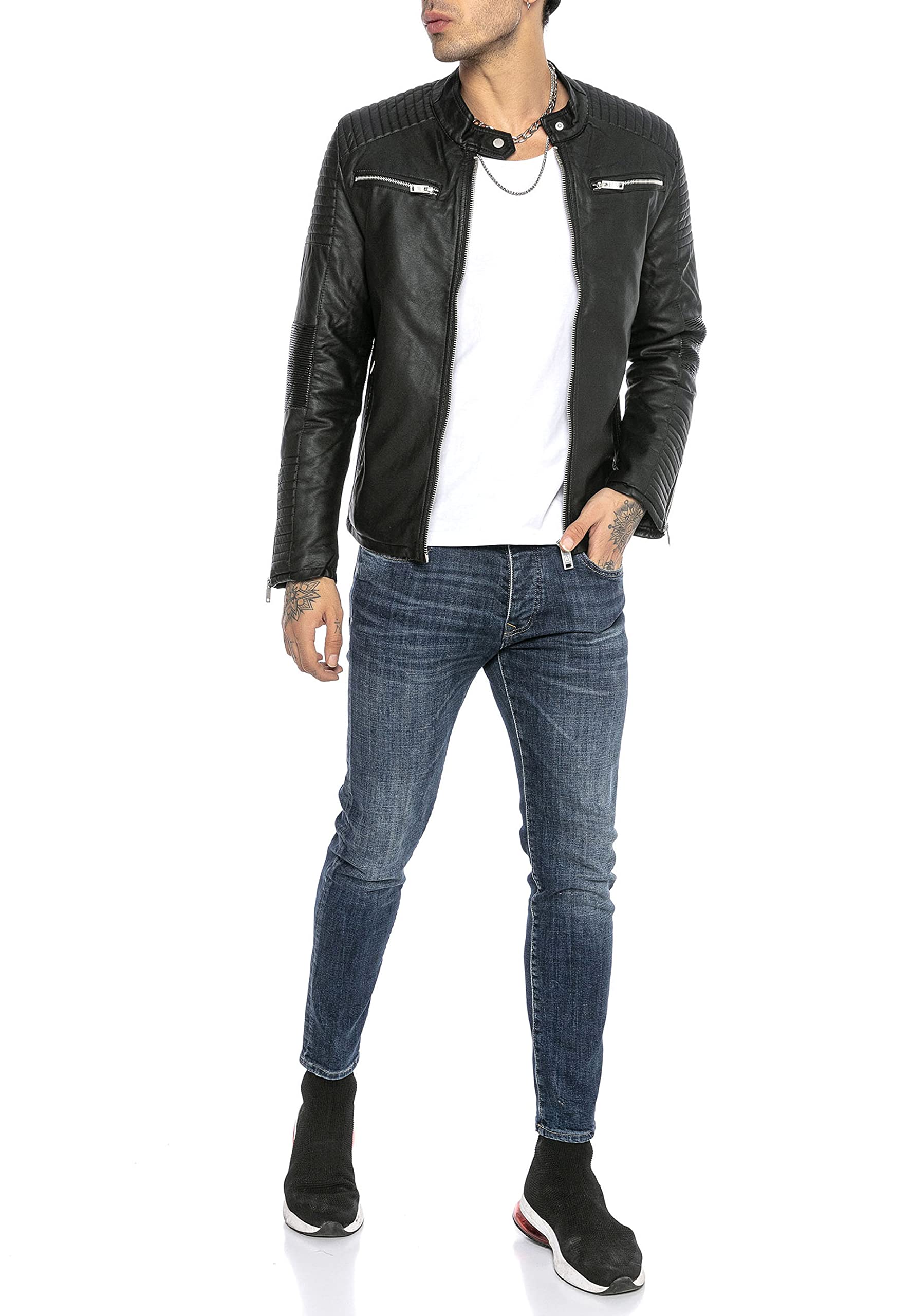Redbridge Męska kurtka ze sztucznej skóry Brooklyn Slim Fit czarna