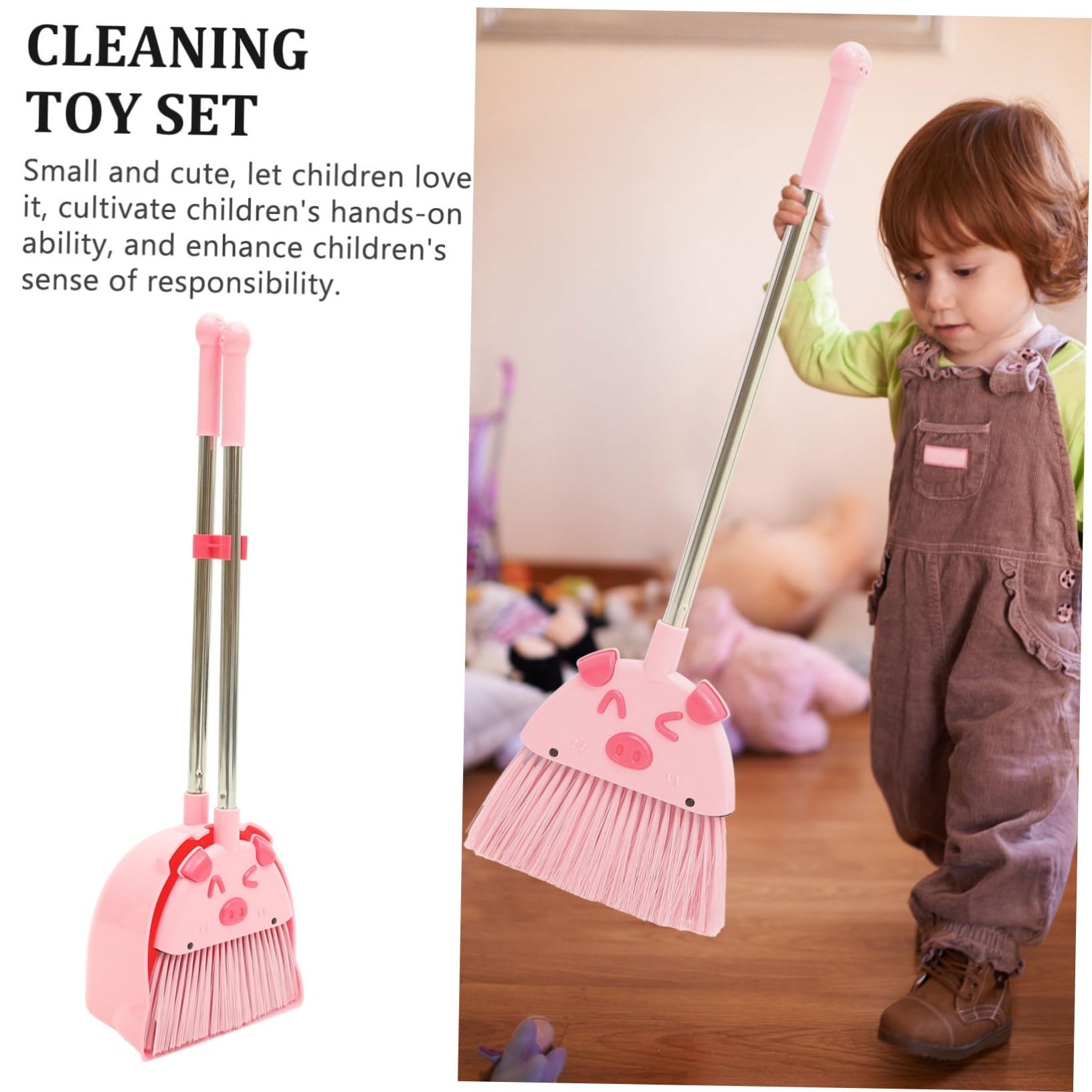 FRCOLOR Juego de Escoba y Recogedor para Fomentar la Responsabilidad y Limpieza Hogar en Color Rosa para Niños Material PP y Pet, Diseño Pequeño y Divertido