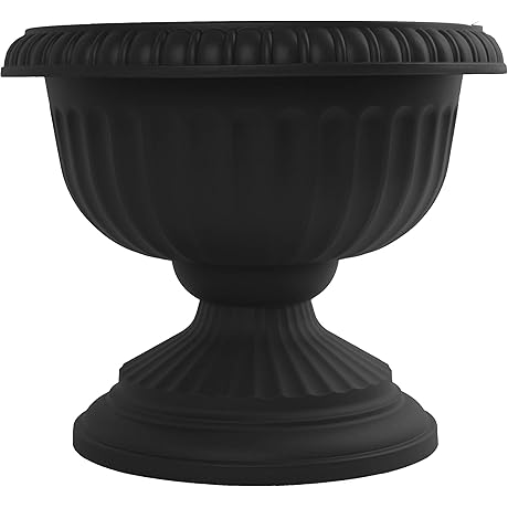 Bloem Grecian Black Plastic Urn for Displaying Plants and Flowers Indoor, Outdoor