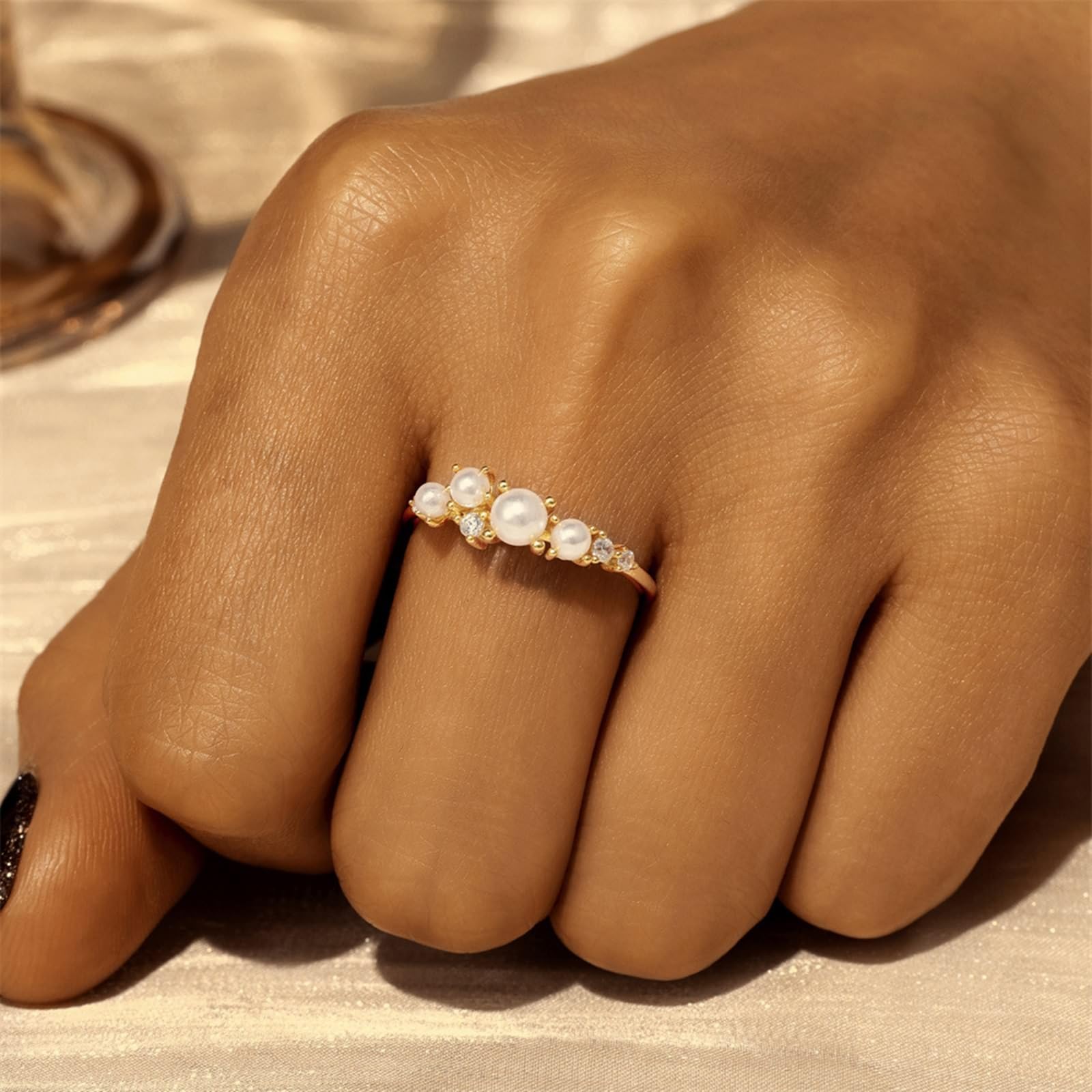 Bague en or jaune 9 K/14 carats pour femme avec perle