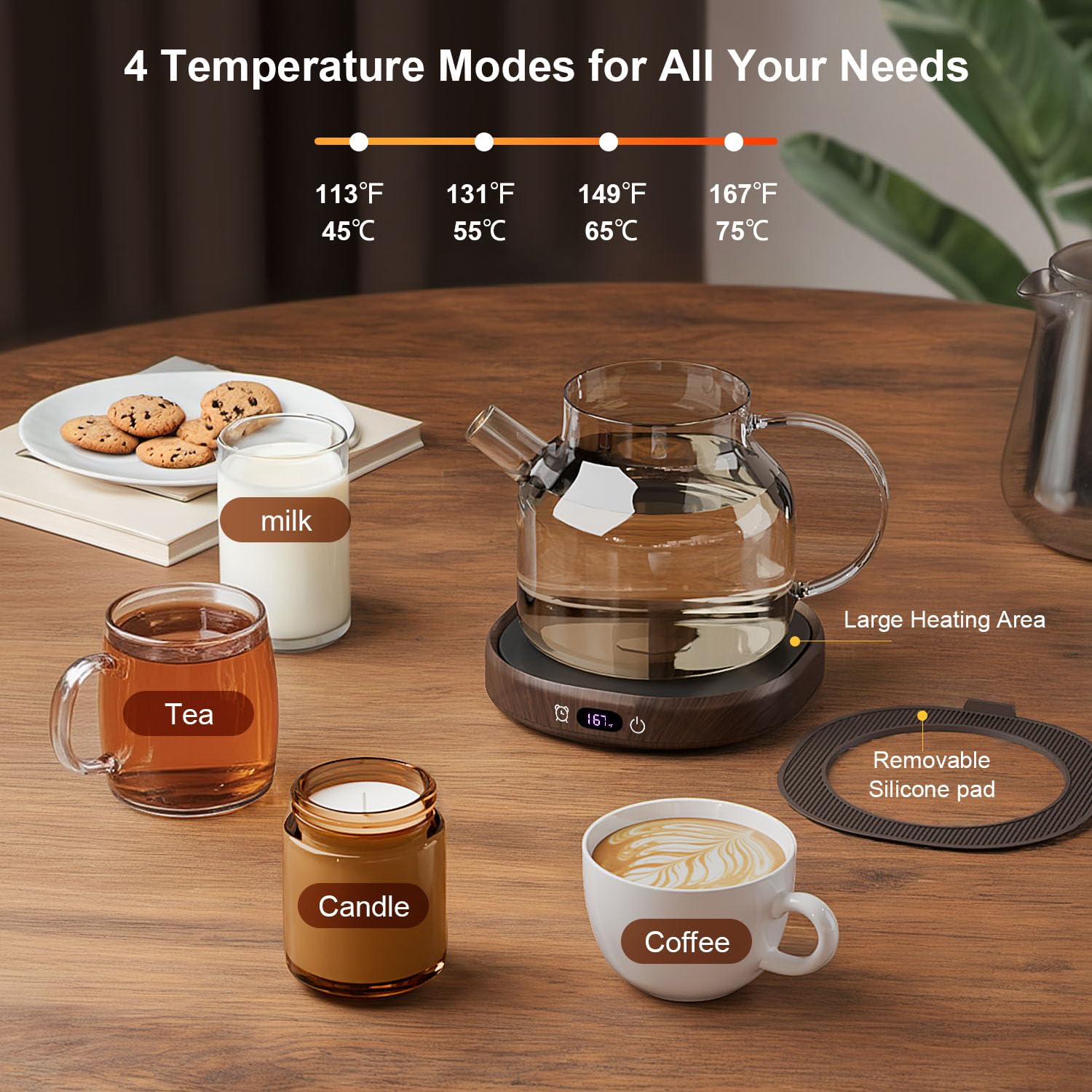 Juego de calentador de tazas de café y tazas para escritorio, calentador eléctrico inteligente de apagado automático para oficina y hogar, 4 ajustes de temperatura, taza de calefacción de café