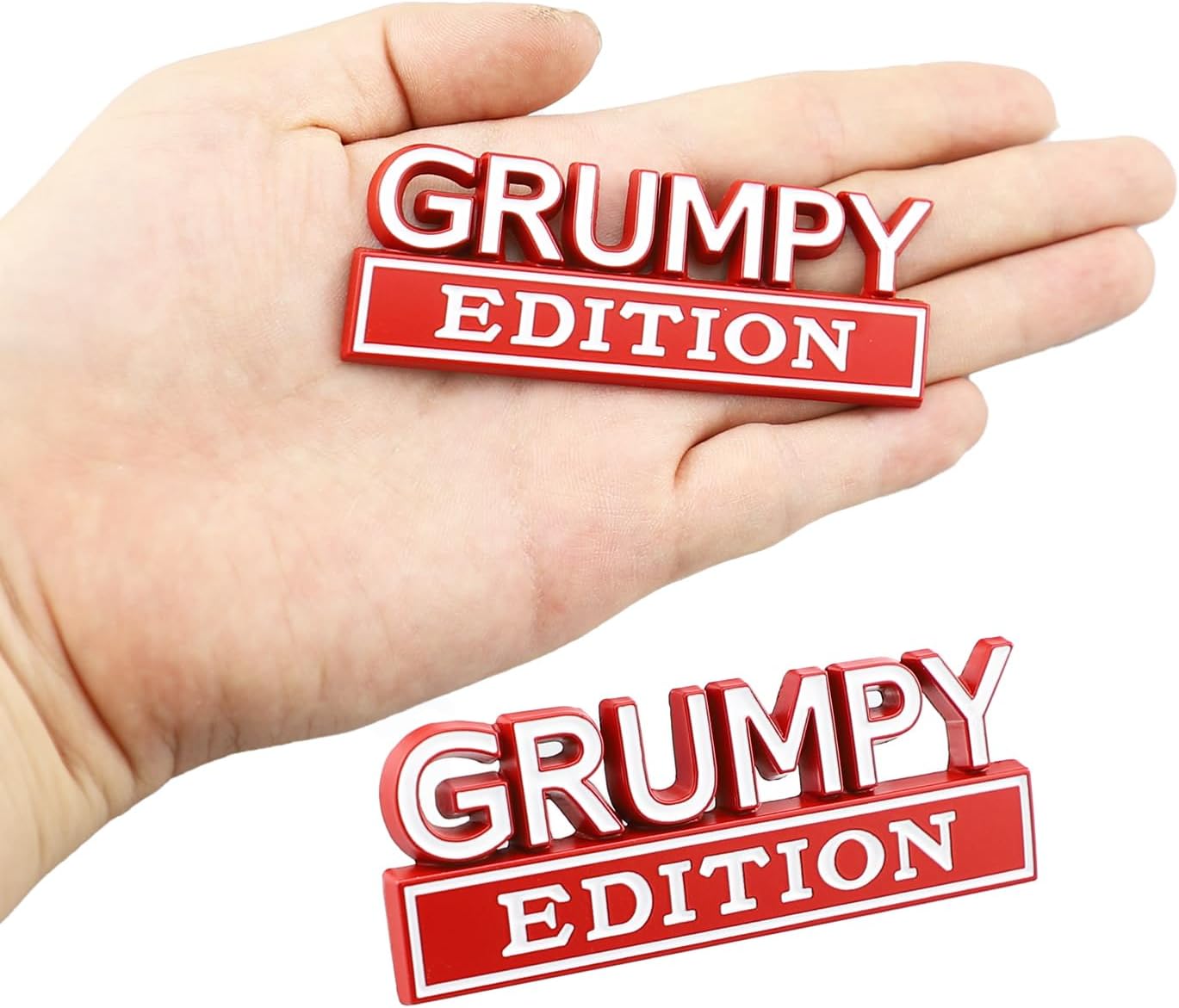 2X Grumpy Man Edition Sticker for Car Funny Car Decor Truck Emblem Badge Nameplate Decal for Side Rear Tailgate Bumper Decoration Exterior Accessories (White-Red)