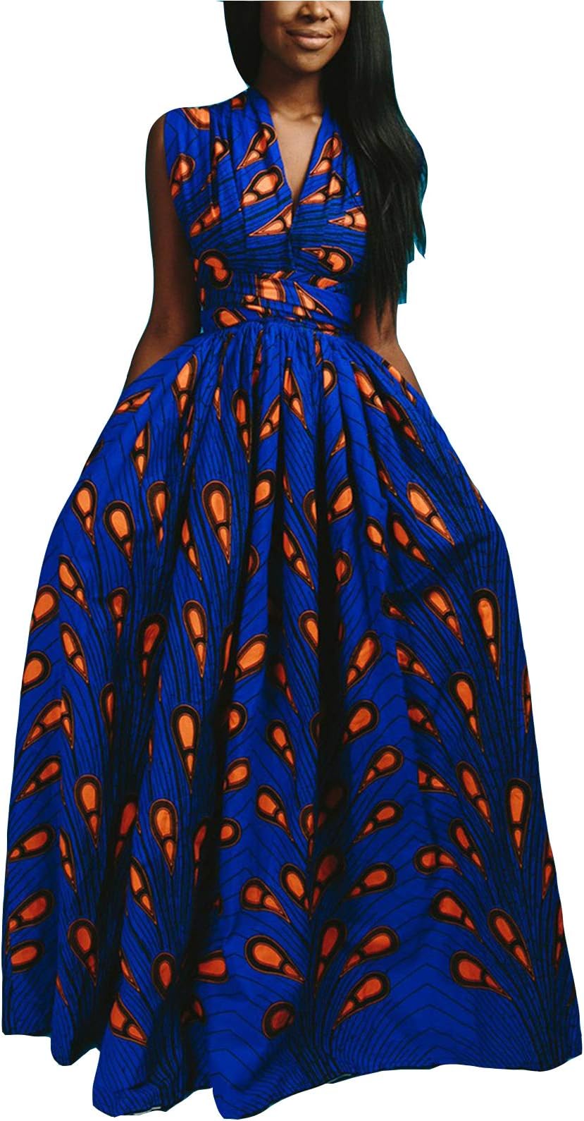 FEIYOUNGWomen's Sexy Dashiki Floral Printed Side Slit Long Maxi Dresses Bohemian High Waist Vestidos