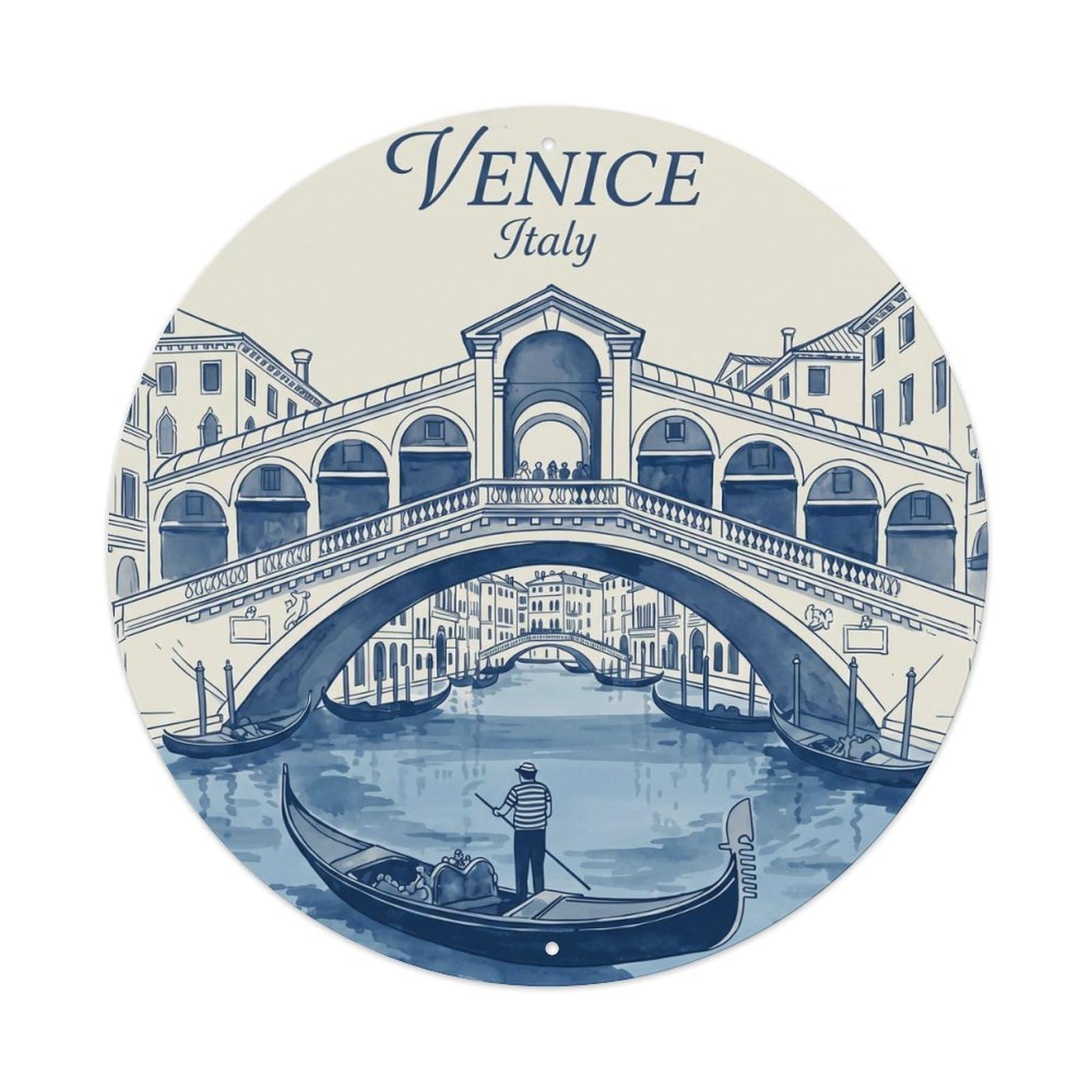Italian Landmark Bridge City Europe Classic Destination Metal Tin Sign Plaque Wall Decor for Cafe, Man Cave, Club Bar, Office, Home Garden Round Metal Poster 8x8Inch