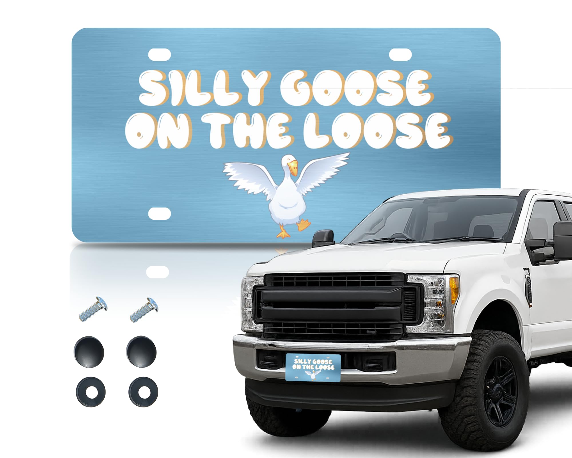 6x12.25 Inch Personalized Funny Silly Goose on The Loose License Plate Frame with 4 Holes and Screws - Decorative License Plate Frame Front - Women or