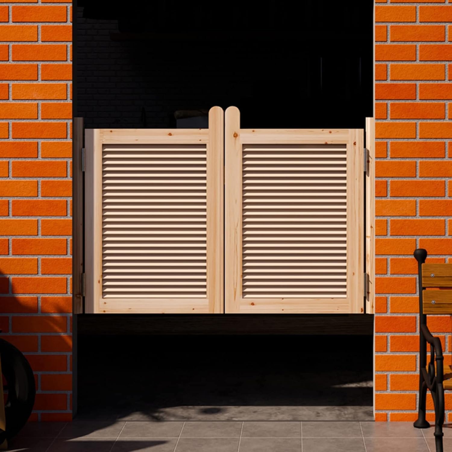 HHOZsafety Swing Doors, Solid Wood Cafe Swinging Door Auto Close Western Half-Waist Door with Hinges(70x90CM/27.5x35.4IN)