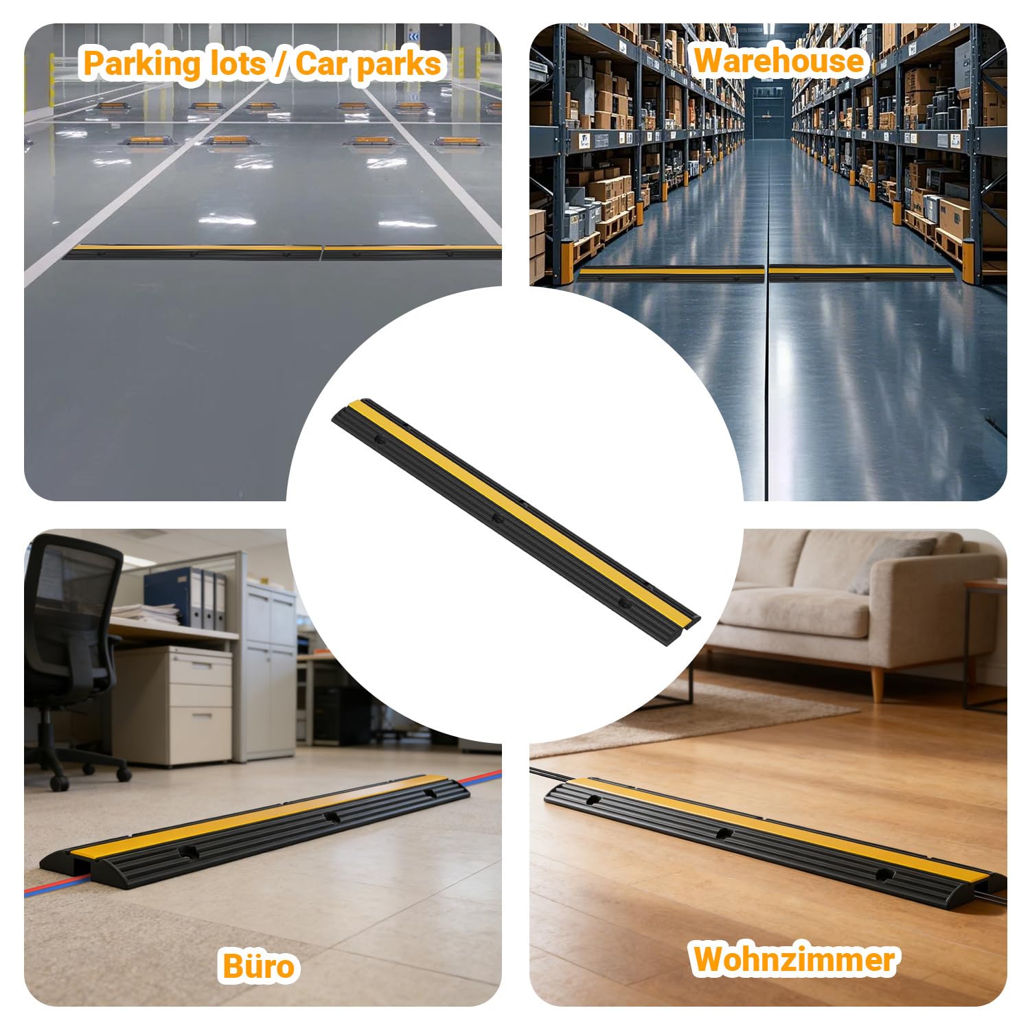 Canalina per cavi da pavimento, 100 cm, set da 8 con coperchio a ribalta – protezione per cavi di alimentazione e cavo di ricarica, antiscivolo e resistente, ideale per garage, ufficio e casa