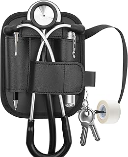 Beautyflier PU Leather Stethoscope Holder with Clip for All Models: Littmann, ADC, MDF, Adscope, Stethoscope Holder Carrier Perfect for Physicians, Nurses, EMT (Black, Upgraded)