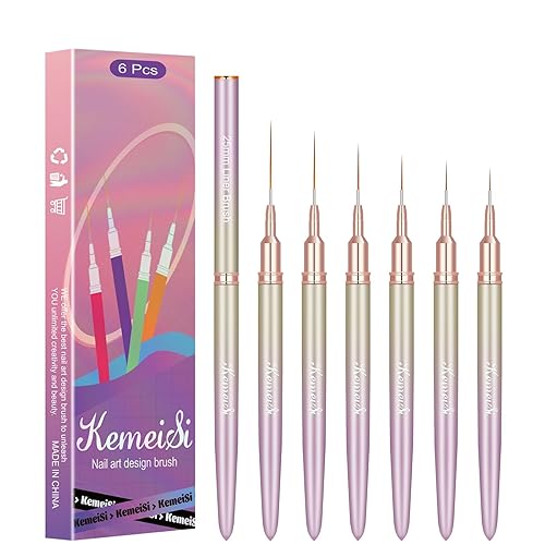 6 pinceles para arte de uñas, pincel de rayas para pintura de esmalte de gel, pincel de detalle fino, diseño de arte de dibujo fino, tamaño de