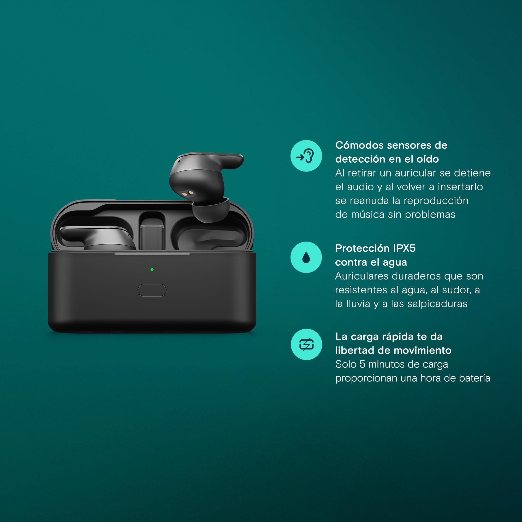 EPOS Adapt E1 Auriculares Inalámbricos Negro – ANC Híbrido, Bluetooth Multi-Point, Certificado Microsoft Teams & iPhone, 50H Batería, Carga Inalámbrica, USB-C, IPX5 Resistente al Agua
