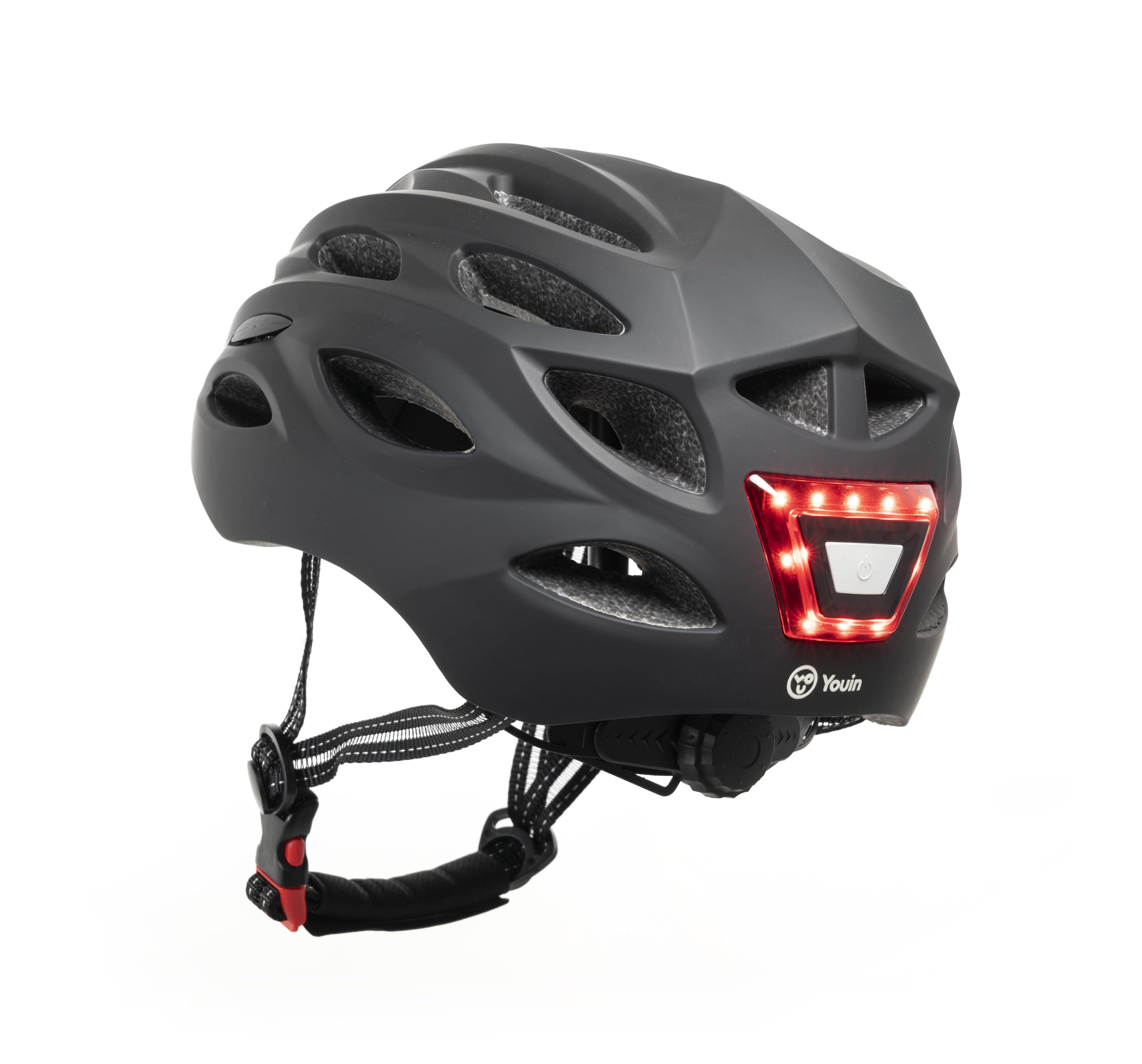 YOUIN Casco Bici Patinete Deportivo para la Cabeza | Luces LED Integradas | Batería Recargable | Ajuste de 52-58 cm | Ideal para Ciclismo Nocturno, Negro, XL, Plástico