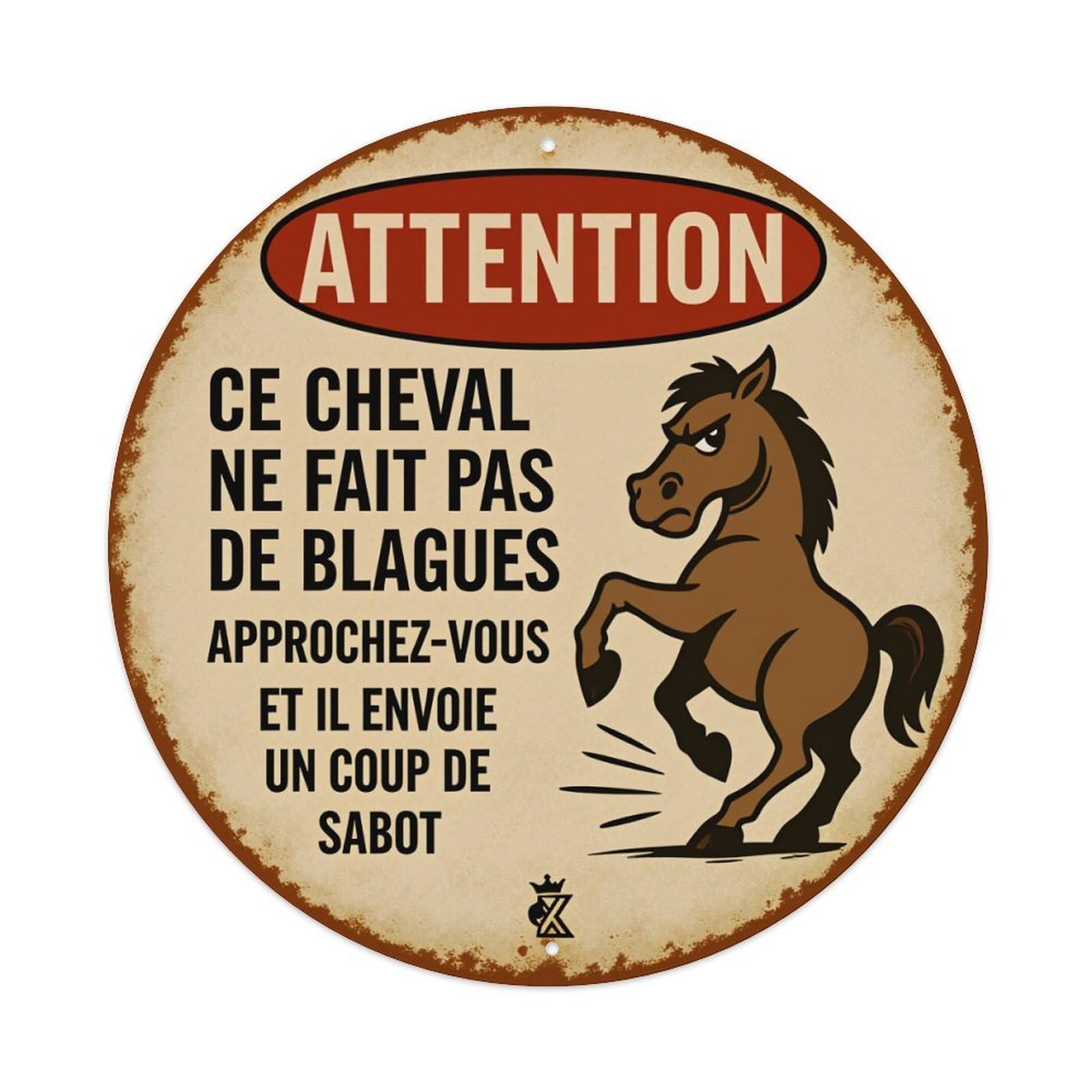 Attention Horse Does Not Make Jokes Round Tin Sign Vintage Metal Poster Retro Bar, Home, Man Cave, Kitchen, Laundry Room Wall Art Decor Gift 8x8Inch