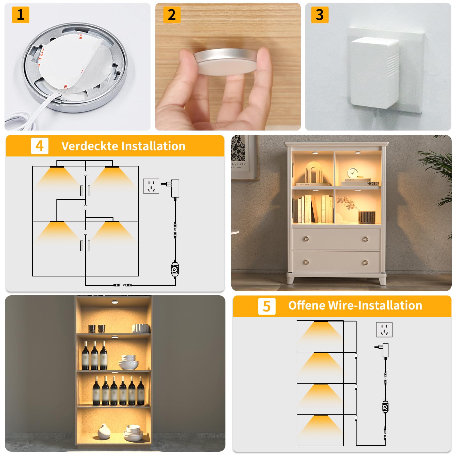WOBANE LED Schrankbeleuchtung Dimmbar,4er Warmweiß Vitrinenbeleuchtung,Helle Unterbauleuchte für Küche,Schrank,Regale,Kleiderschrank,2700K,112 LEDs,24V