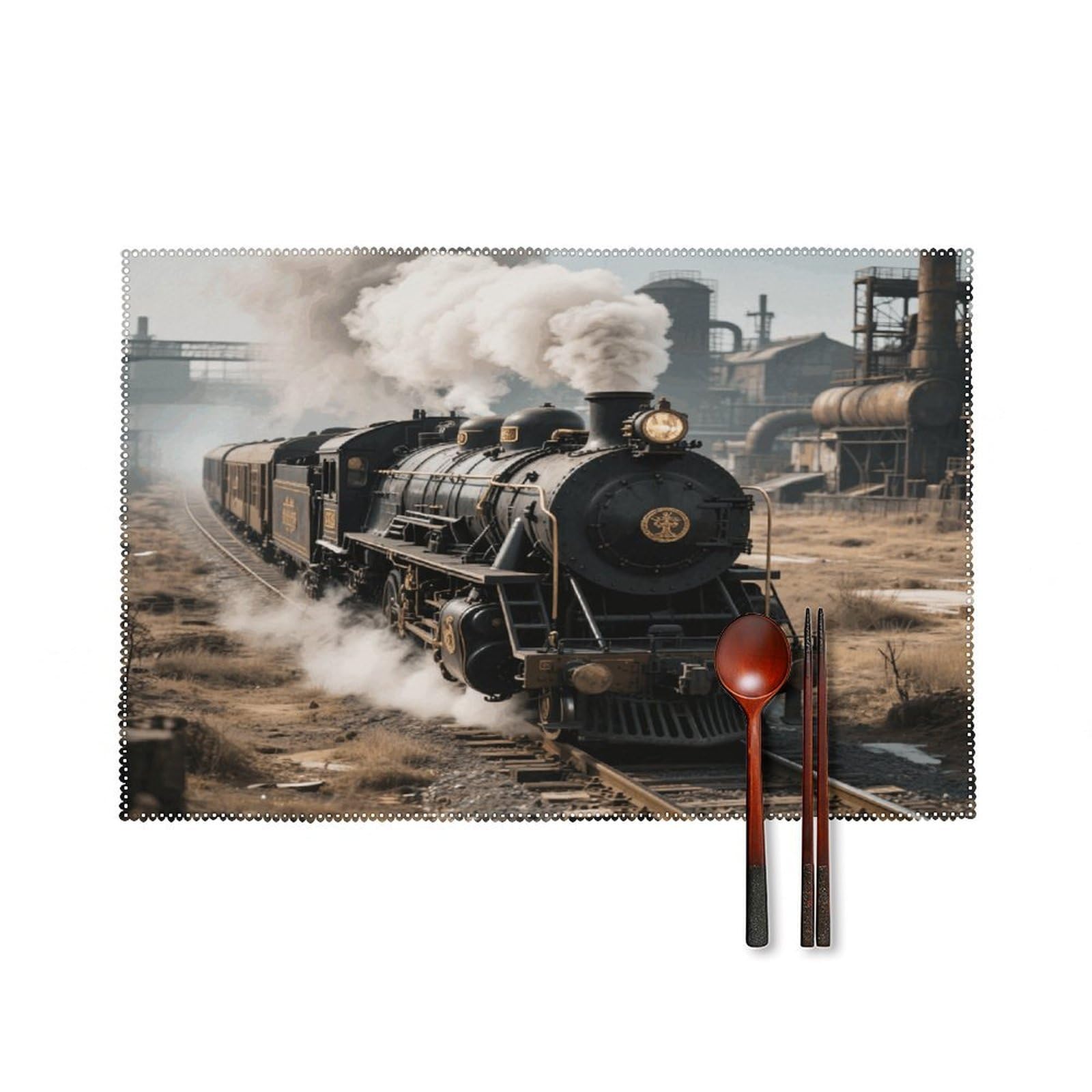 Steam Train Placemats Set of 6 Non-Slip Stain Resistant Indoor Outdoor Table Mat Washable Cloth Place Mat Fashion Kitchen Placemat for Dining Table Decoration 17.7x11.8 in