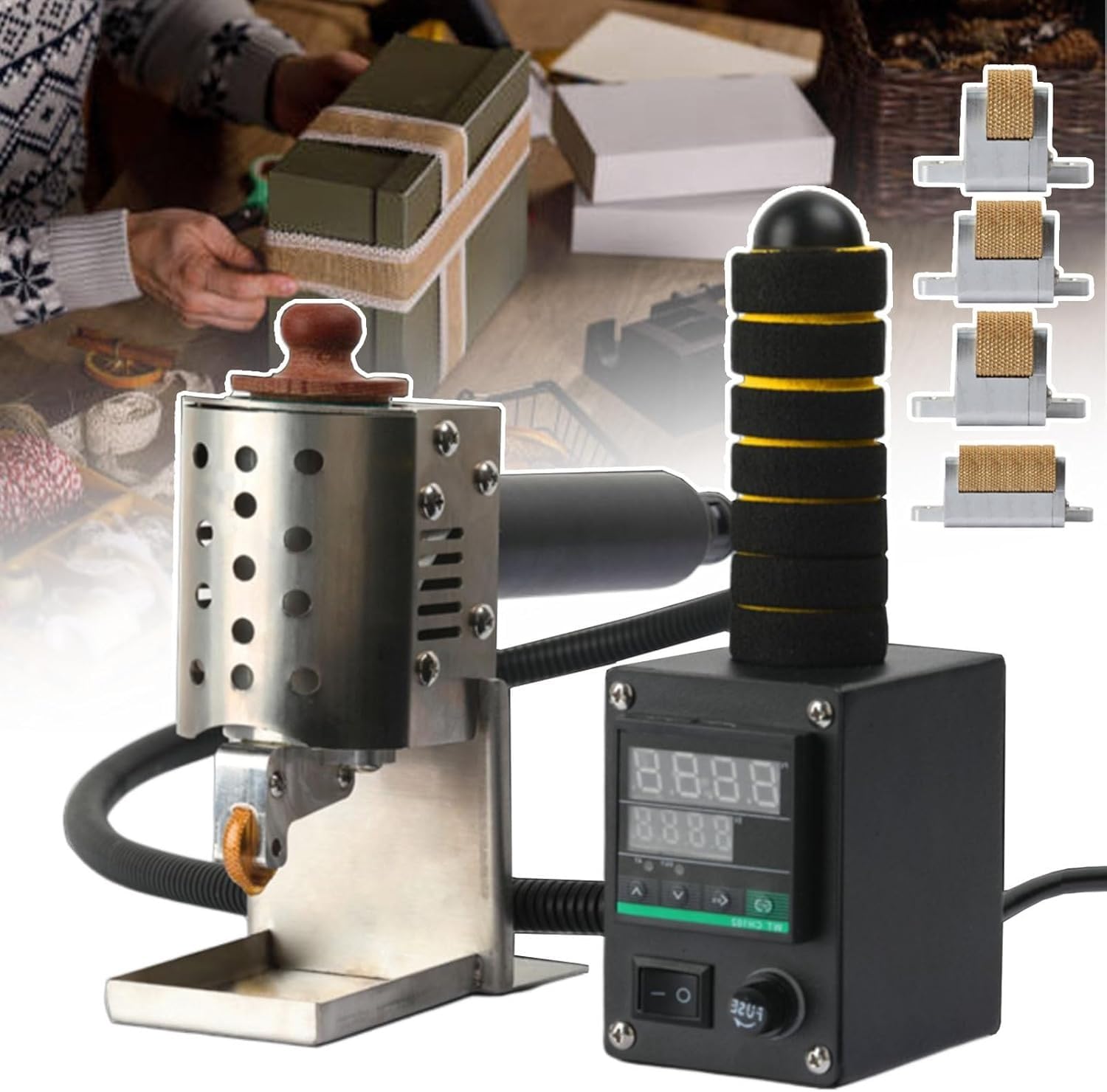 Commercial Portable Hot Melt Glue Dispenser,50-220°C Heating,4 Roller Sizes,Optional Barrels,for Crafts and Professional Use (50ml)