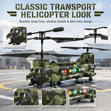 Army Chinook Remote Control Helicopter, LM19-D Military Transport RC Helicopter, Altitude Hold, One Key take Off/Landing, LED Light, Low Battery Reminder, Army Toys & Gift for Military Fans
