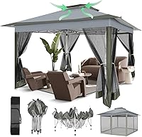 Vista 57 de COBIZI 10x10 Gazebos desplegables en oferta 11x11 Tienda de campaña con toldo fácil de montar al aire libre, Gazebo impermeable portátil