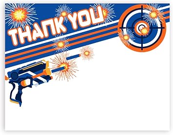 Dart Gun Thank You Cards - 20 Cards + 20 Envelopes - Dart War Party Thank You Cards - Made in the USA