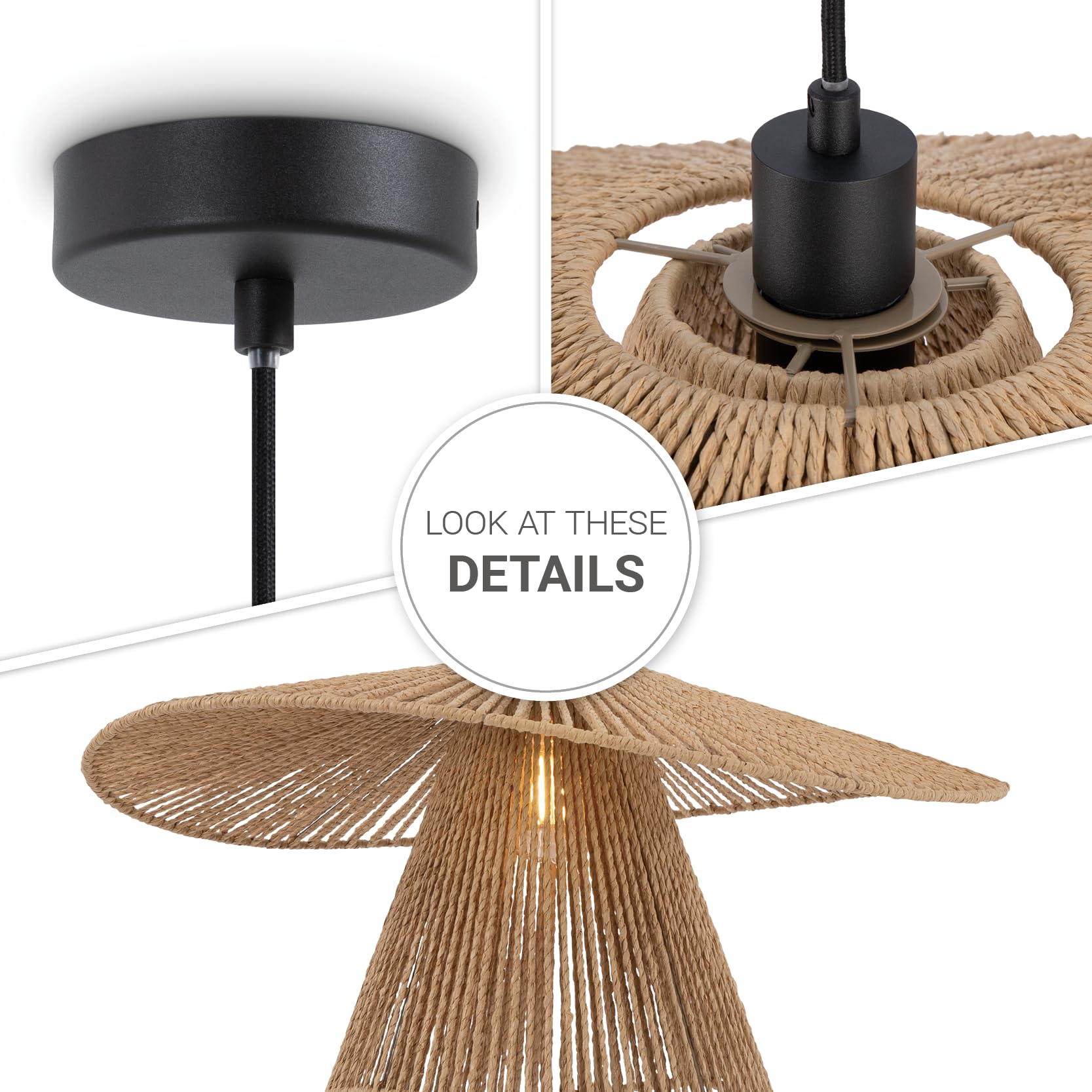 Lampada A Sospensione LED Stile Boho | Paralume In Carta Per Soggiorno E Cucina, E27 Nero - Foto 5