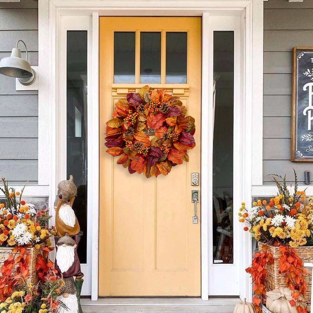 Amazon.de: Knstlich Herbstkranz Knstliche Magnolienblatt Herbstkranz,  Herbstkranz Dekoration mit Beeren, Knstlich Ahornblattkranz fr Hausgarten  Hochzeit Kamin Party, Erntedankfest, Autumn Decor