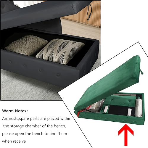 Miniatura 39 de Setawix Tumbona de terciopelo para interiores con almacenamiento para sala de estar, dormitorio, oficina, extremo de brazo enrollado de la cama,