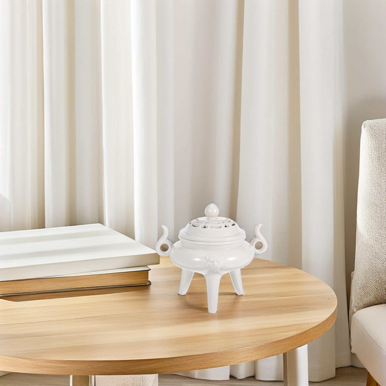 ORFOFE Dreibeiniger Keramik Räuchergefäß mit Deckel Dekorativer Aroma für Aromatherapie Meditation und Stilvolle Raumdekoration in Weiß