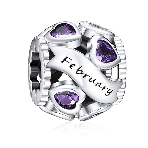 NINGAN Birthstone Charms 925 Sterling Silver Love Heart Openwork Bead