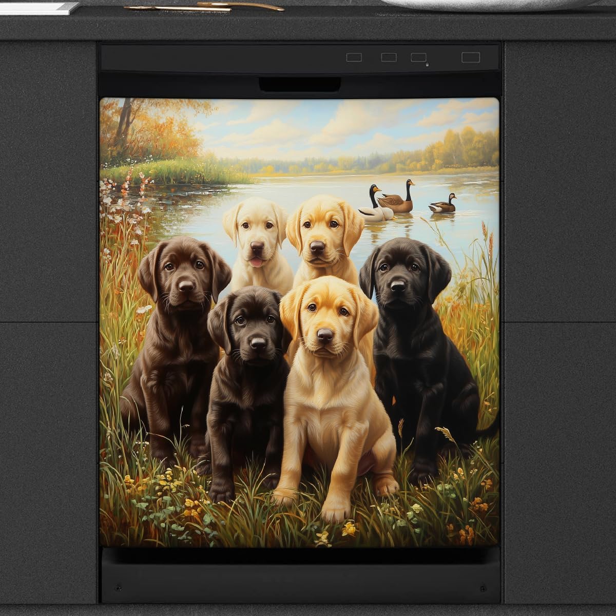 Labrador Retriever Dogs Dishwasher Magnet Cover Decorative Refrigerator Covers Magnetic Reusable Dishwasher Door Cover Kitchen Appliance Sticker Cover 21x26Inch