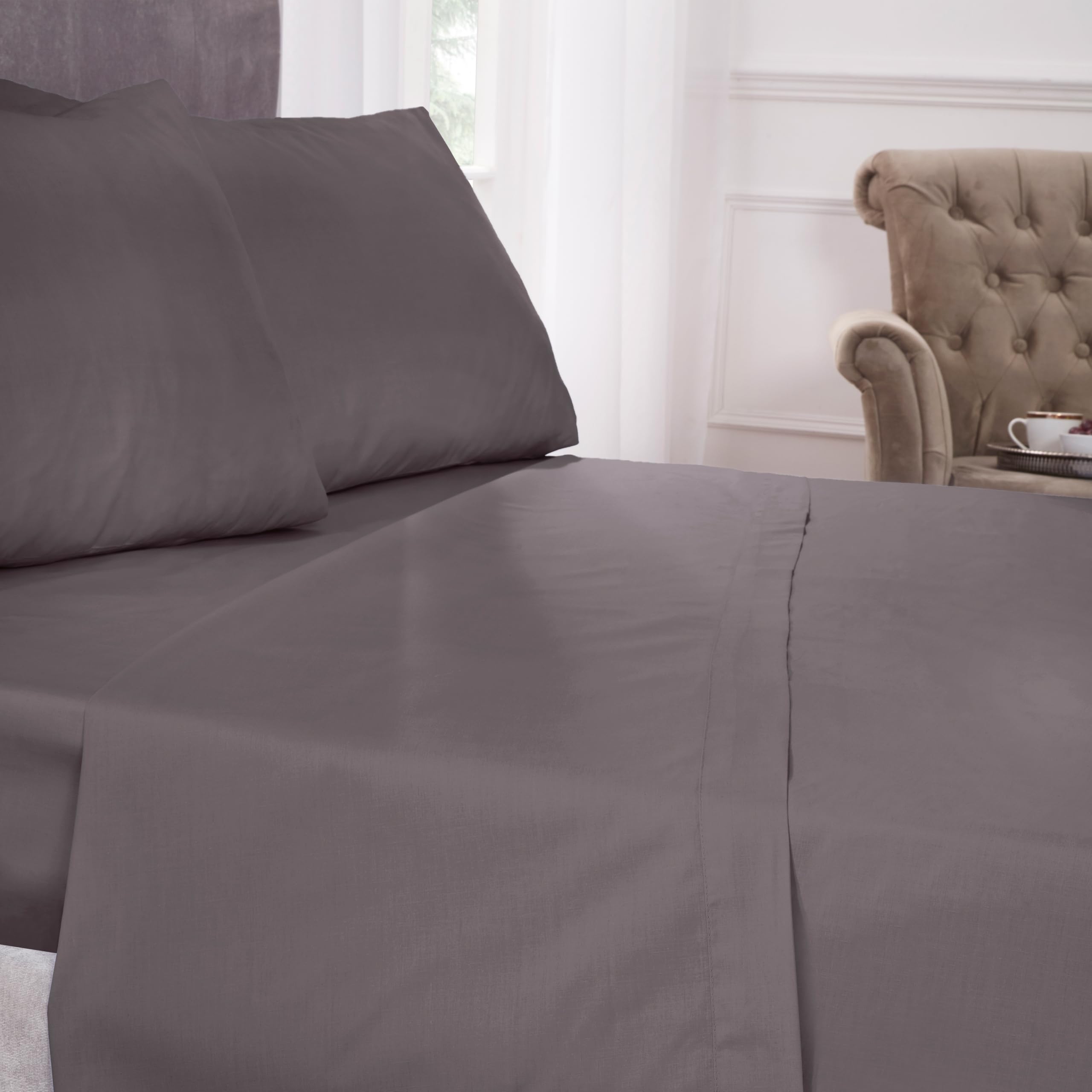 Emma Barclay 180 Thread Count Percale Flat Sheet in Grey - King Bed