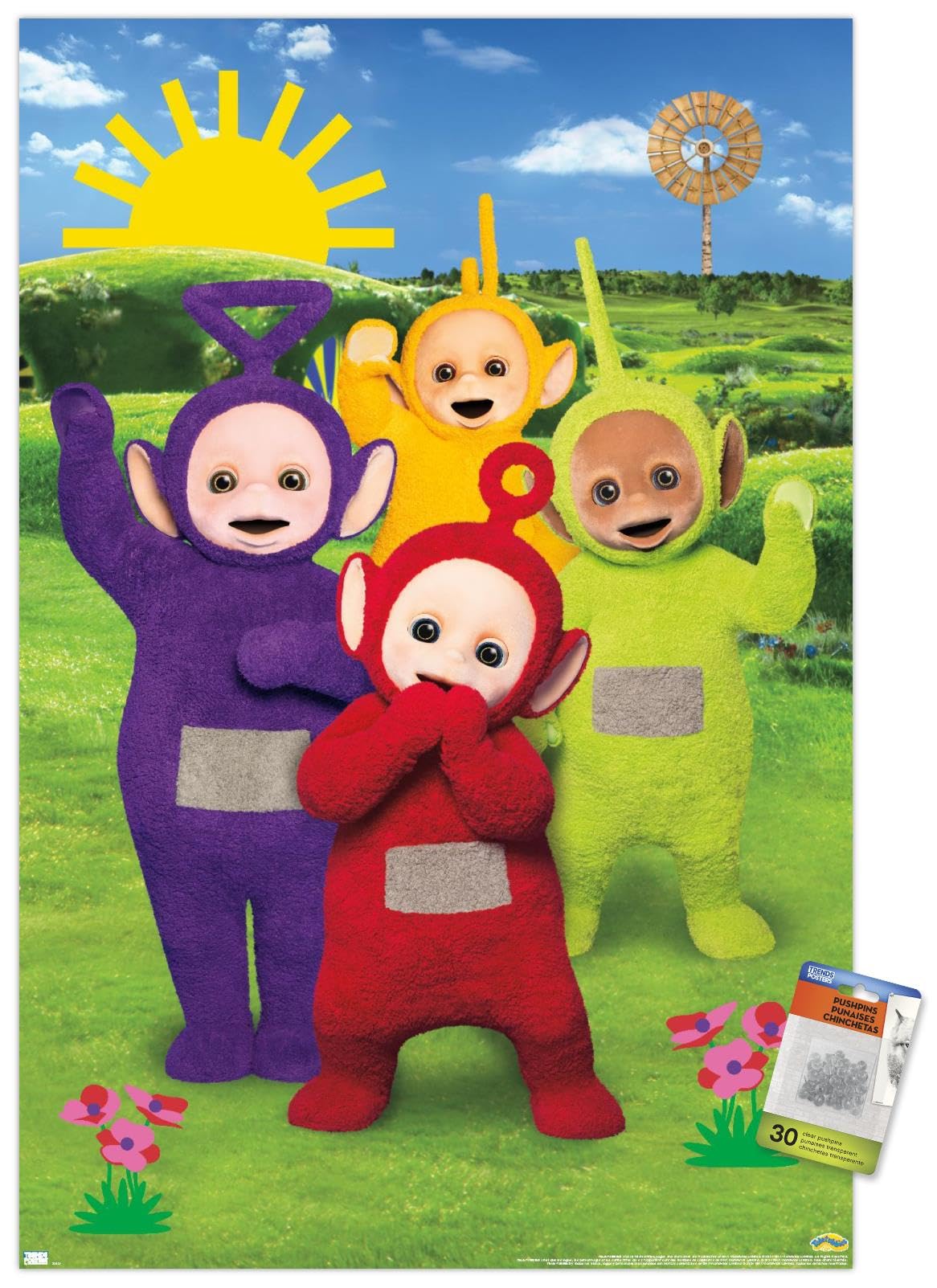 Trends International Teletubbies - Time For Teletubbies Wall Poster with Push Pins, 22.37" x 34.00", Poster & Push Pin Bundle