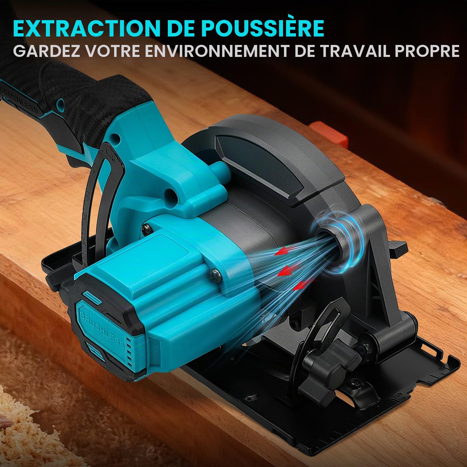Scie circulaire sans fil pour Makita 18 V batterie, mini scie circulaire manuelle Sans brosse avec 3 Lames, Profondeur de Coupe de 55 mm, 5800 RPM, coupes d'onglet de 45°, pour Bois, Carrelage, Métal
